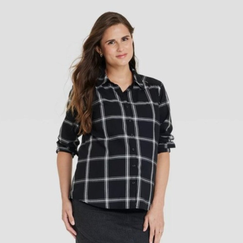 Woven Long Sleeve Button-Front Maternity T-Shirt